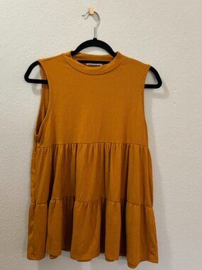 Veveret Mustard Ribbed Tiered Babydoll Tank Top Size Medium